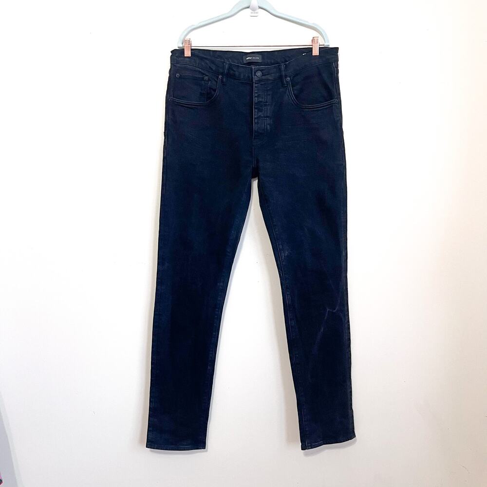 Purple Brand Jeans Mens 38 (36X34) P001 Black Raw Denim Low Rise Slim Button Fly